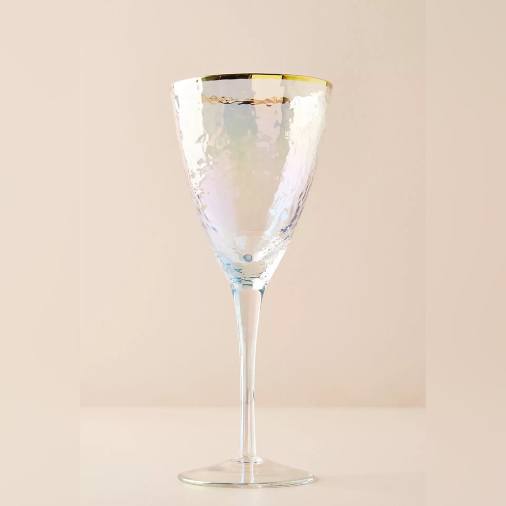 Anthropologie Zaza Iridescent Gold Rim Wine Glasses Set of 2